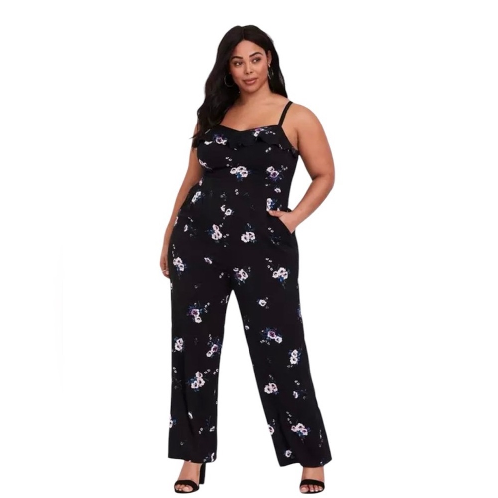 Torrid Black and Blue Jumpsuit with Relaxed Wide-Leg Fit